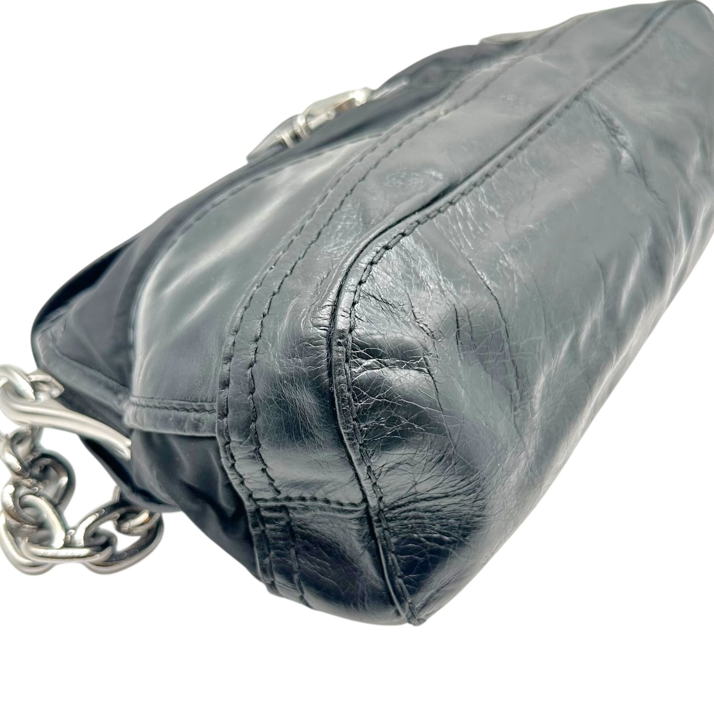 Prada Black Leather & Nylon Chain Strap Shoulder Bag