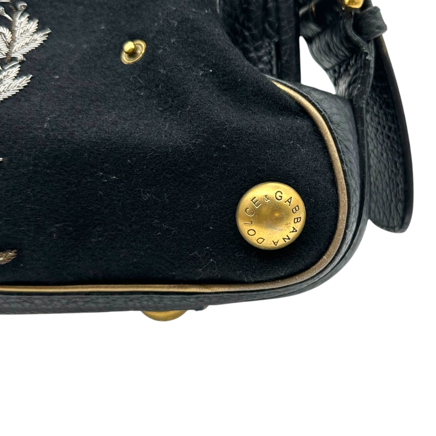 Dolce & Gabbana Black Embroidered Logo Emblem Shoulder Bag