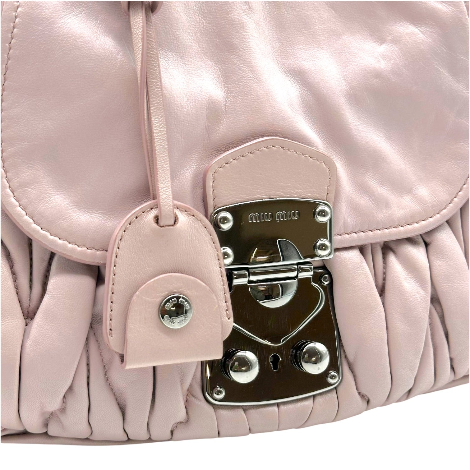 Miu Miu Quilted Leather Shoulder Bag Pink Silver
