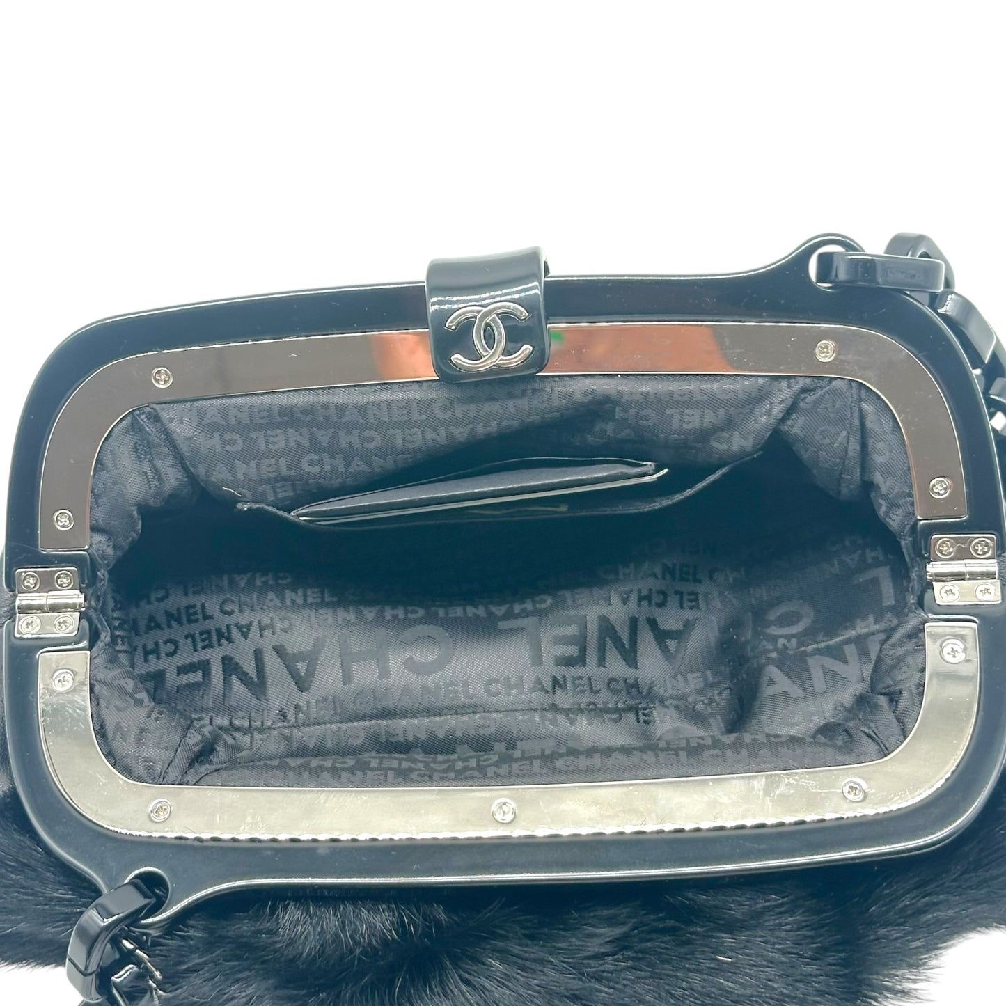 Chanel No.5 Black Fur & Resin Chain Strap Frame Shoulder Bag 2005-06