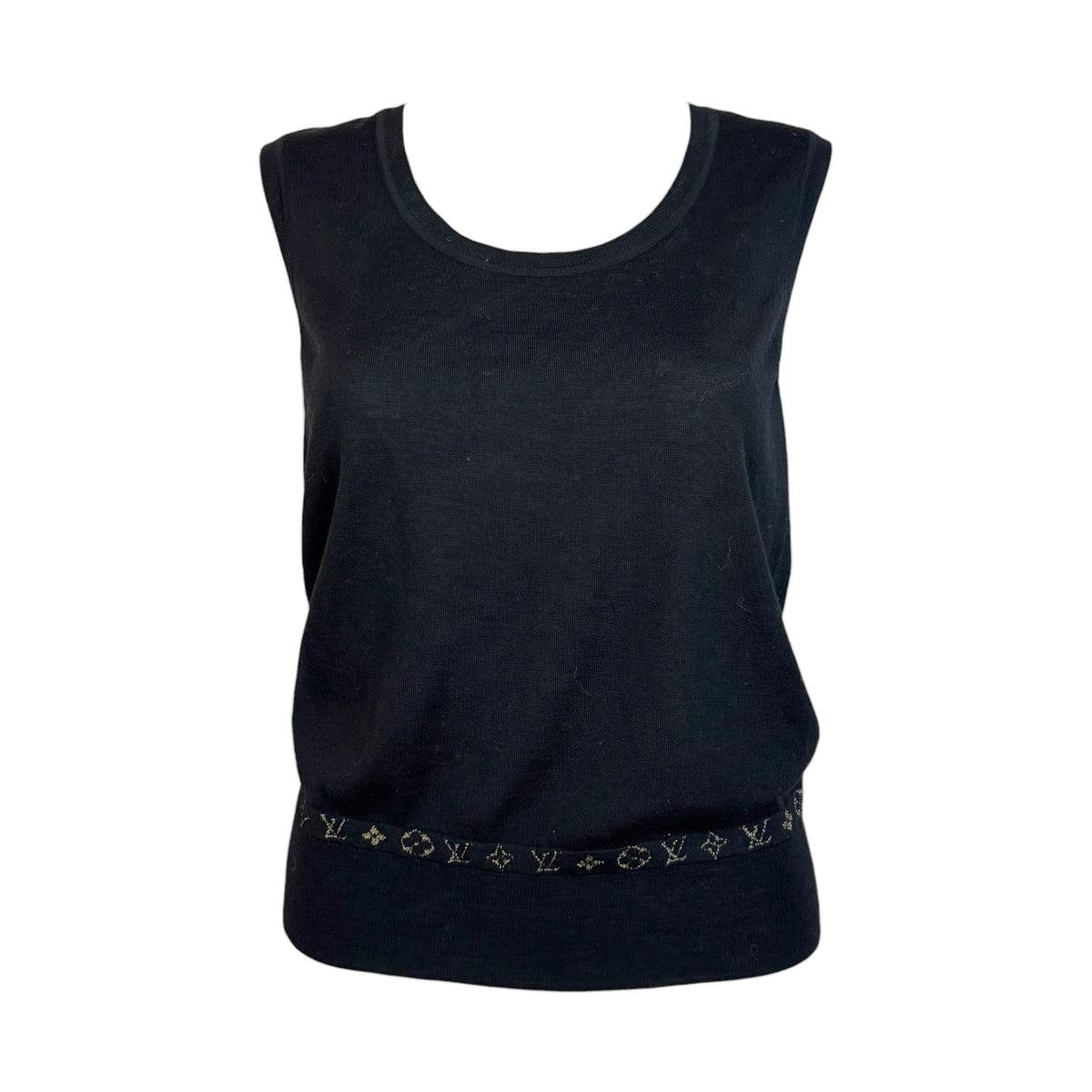 Louis Vuitton Sleeveless Top Black Wool Knit Monogram Hem