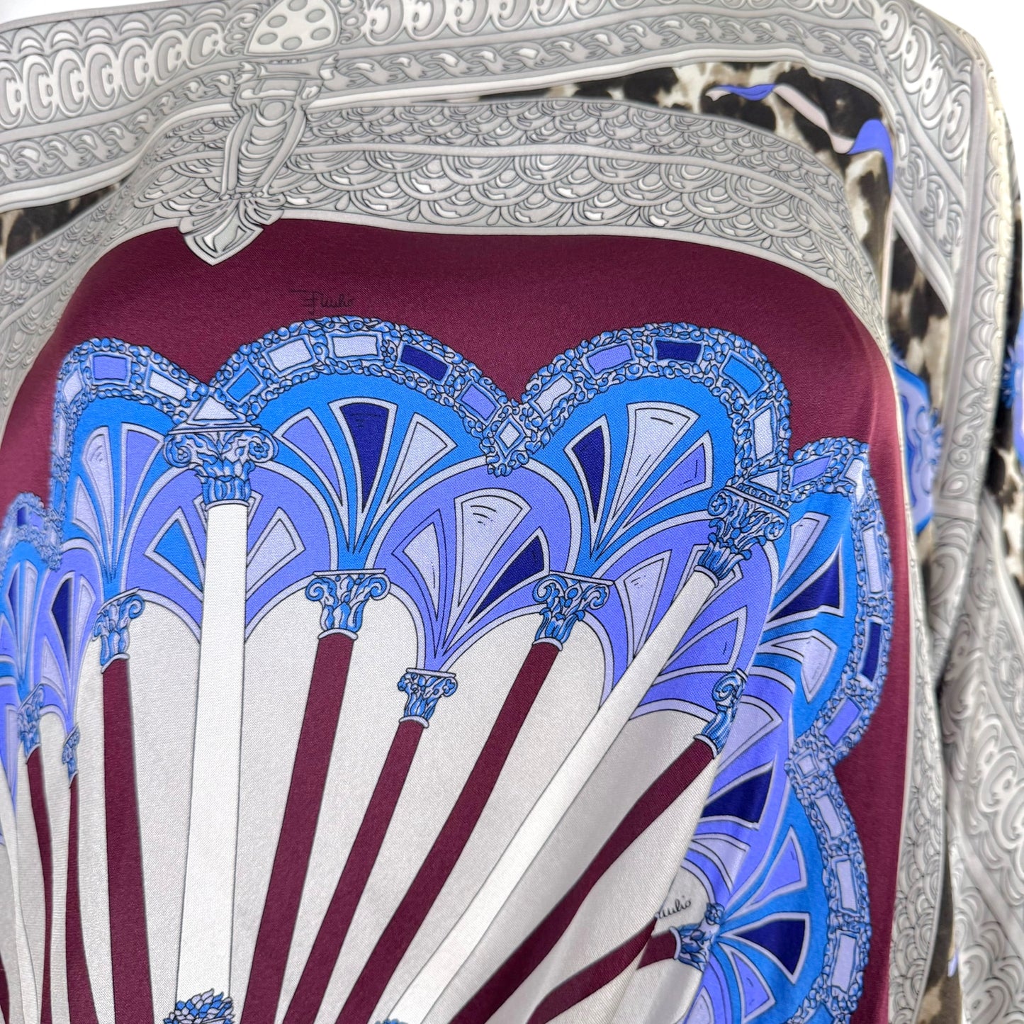 Emilio Pucci Blue & Gray Printed Silk Batwing Flowy Blouse - Outfit Repeater