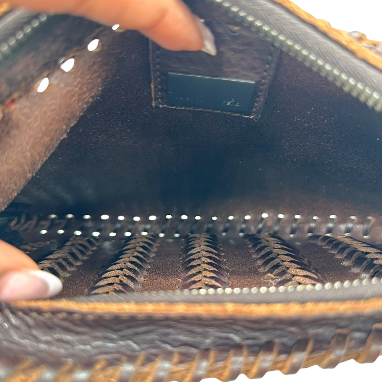 Fendi Dark Brown Woven Leather Oyster Bag