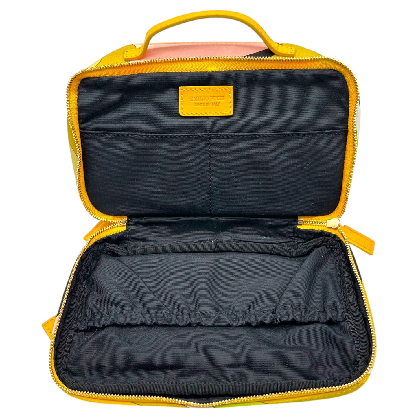 Emilio Pucci Green & Orange Printed Silk Top Handle Mini Vanity Pochette