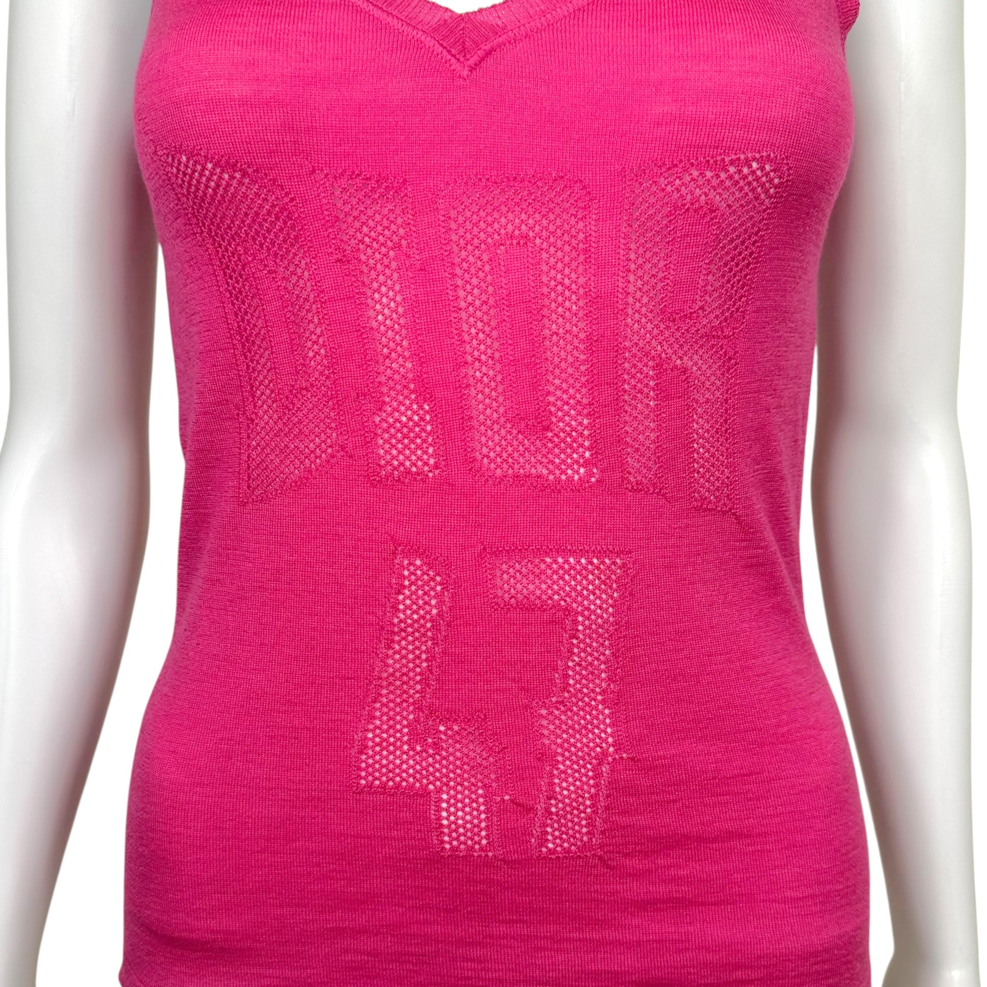 Christian Dior S/S 2005 Pink Wool & Silk Logo Knit Tank Top - Outfit Repeater