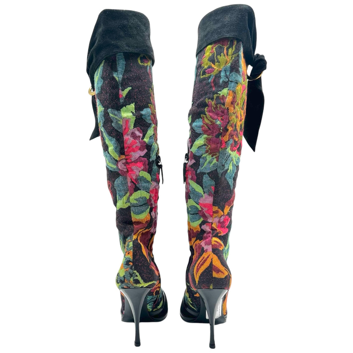 Casadei Floral Black Suede Heeled Boots