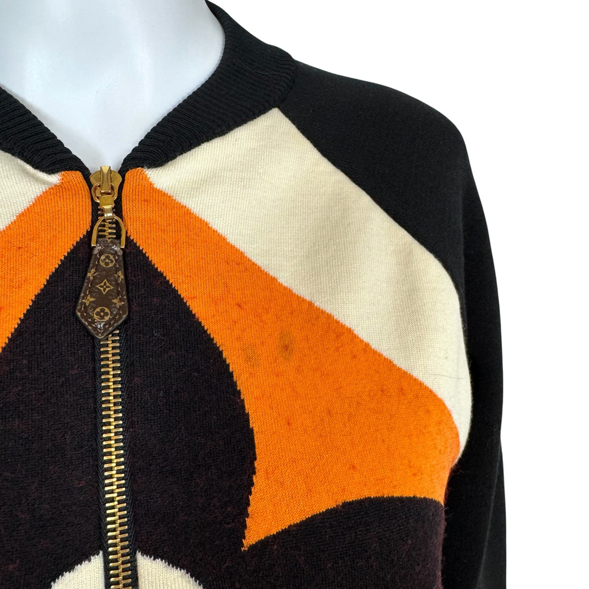 Louis Vuitton Knit Zip-Up Jacket Black Orange Monogram