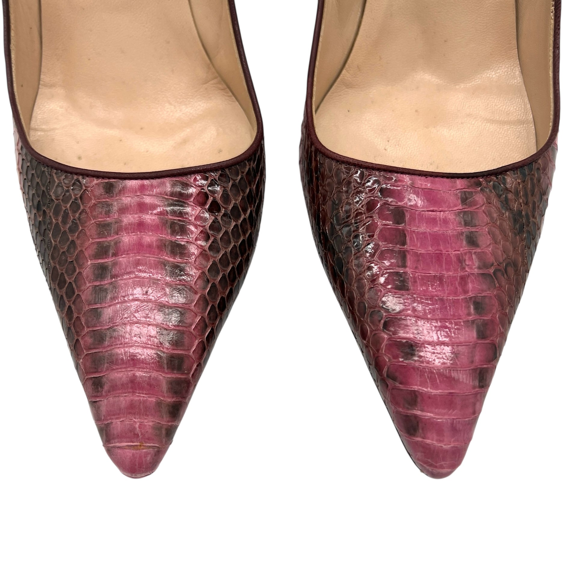 Manolo Blahnik Pink & Black Snakeskin Pointed Toe Heels - Outfit Repeater