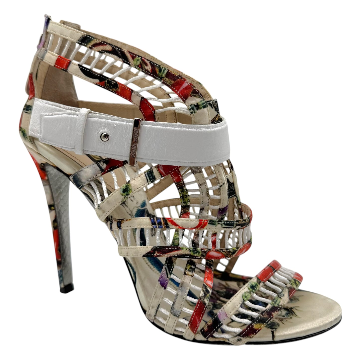 Roberto Cavalli Multicolor Printed Silk Strappy Stiletto Sandals
