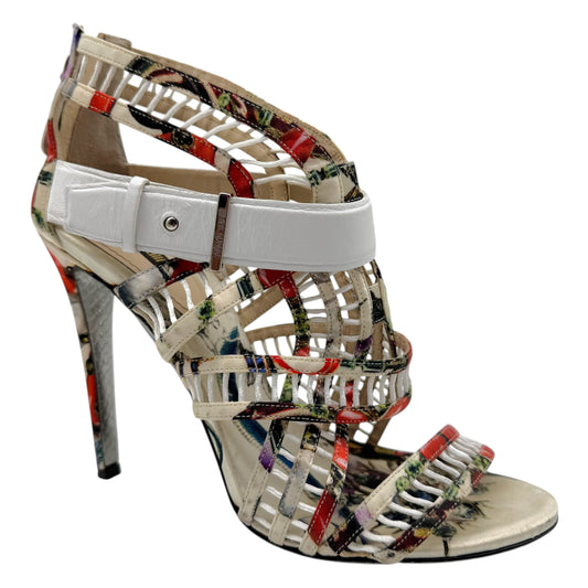 Roberto Cavalli Multicolor Printed Silk Stiletto Sandals