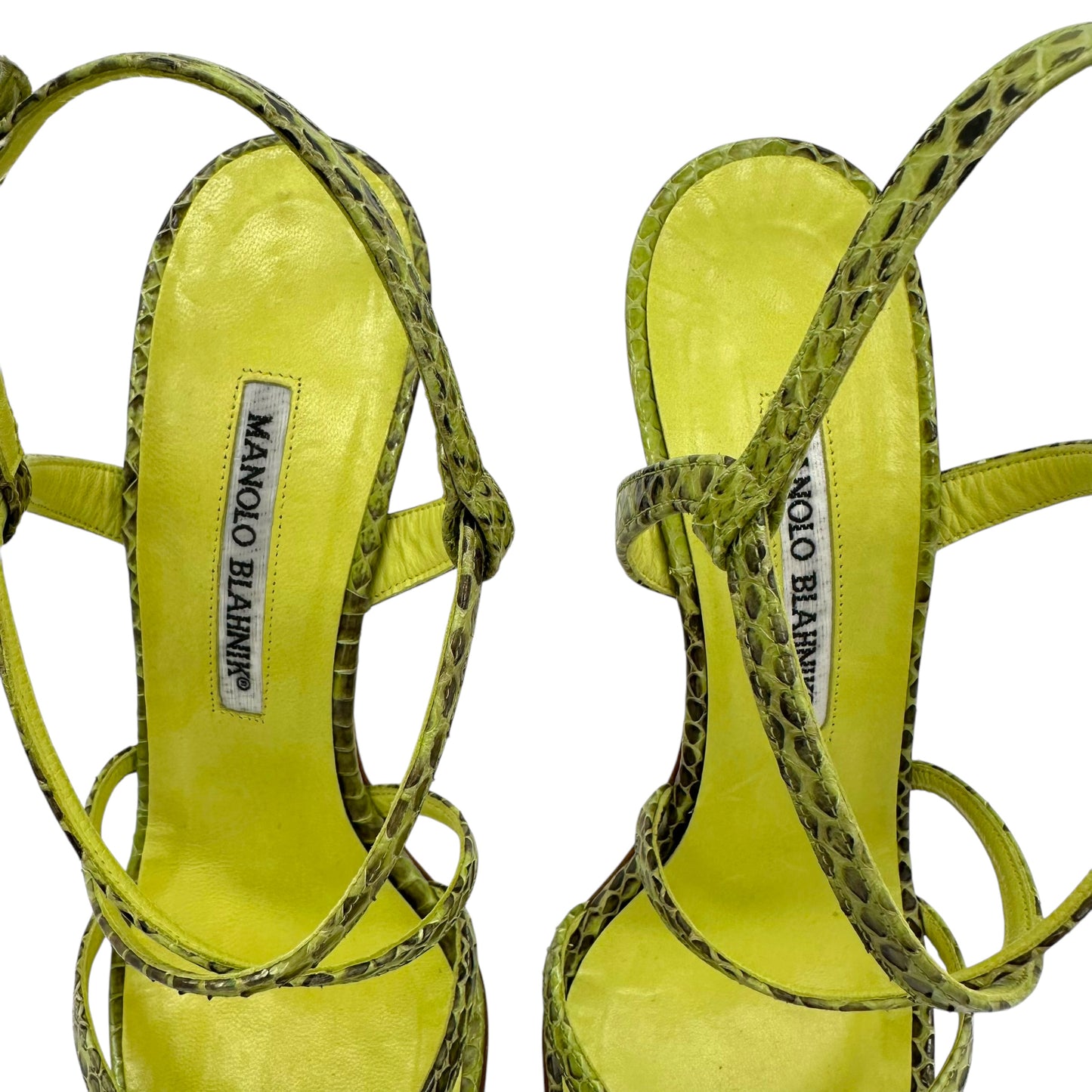Manolo Blahnik Green Snakeskin Strappy Heels