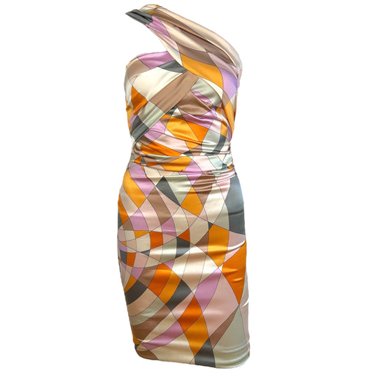 Emilio Pucci Pink & Orange Printed One Shoulder Silk Dress