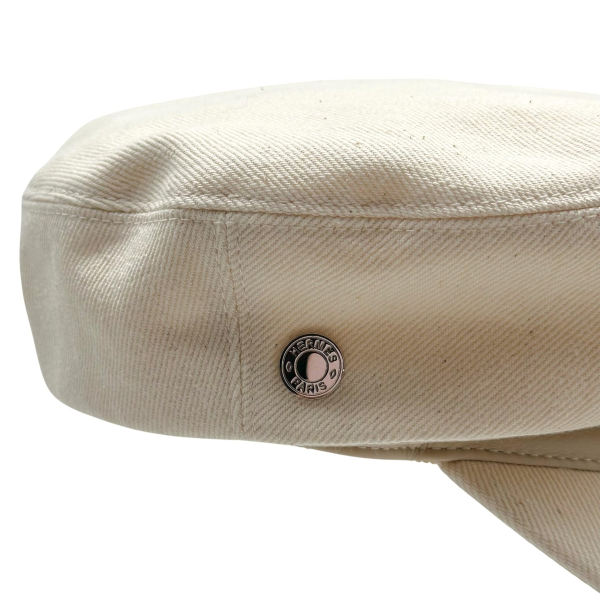 Hermes Denim Leather Newsboy Cap Hat Ivory