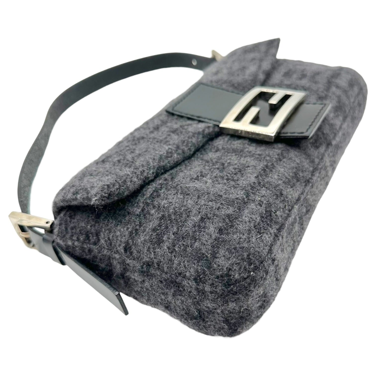 Fendi Baguette Bag Black Gray Zucca Cashmere Knit
