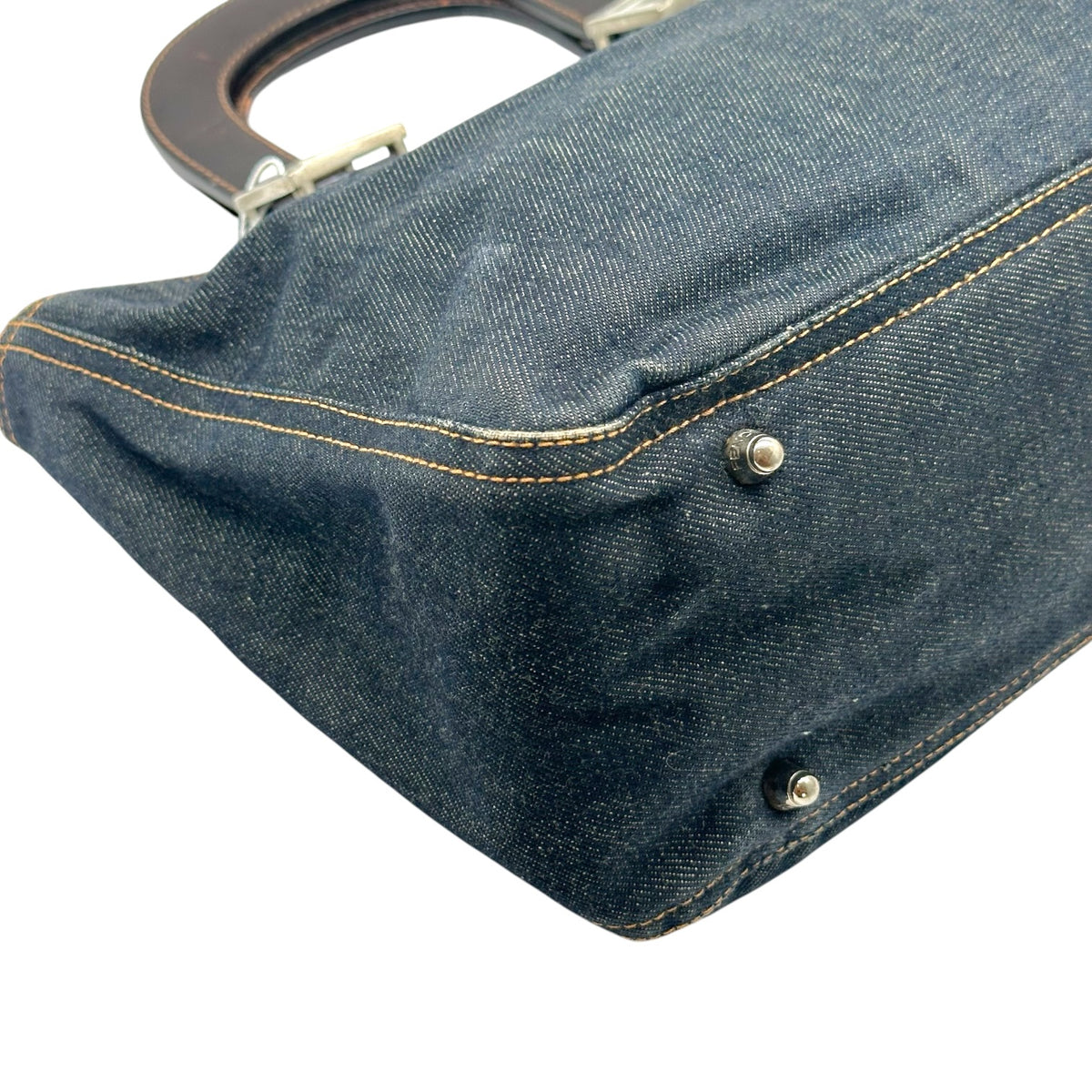 Fendi Small Tote Handbag Denim Brown Leather