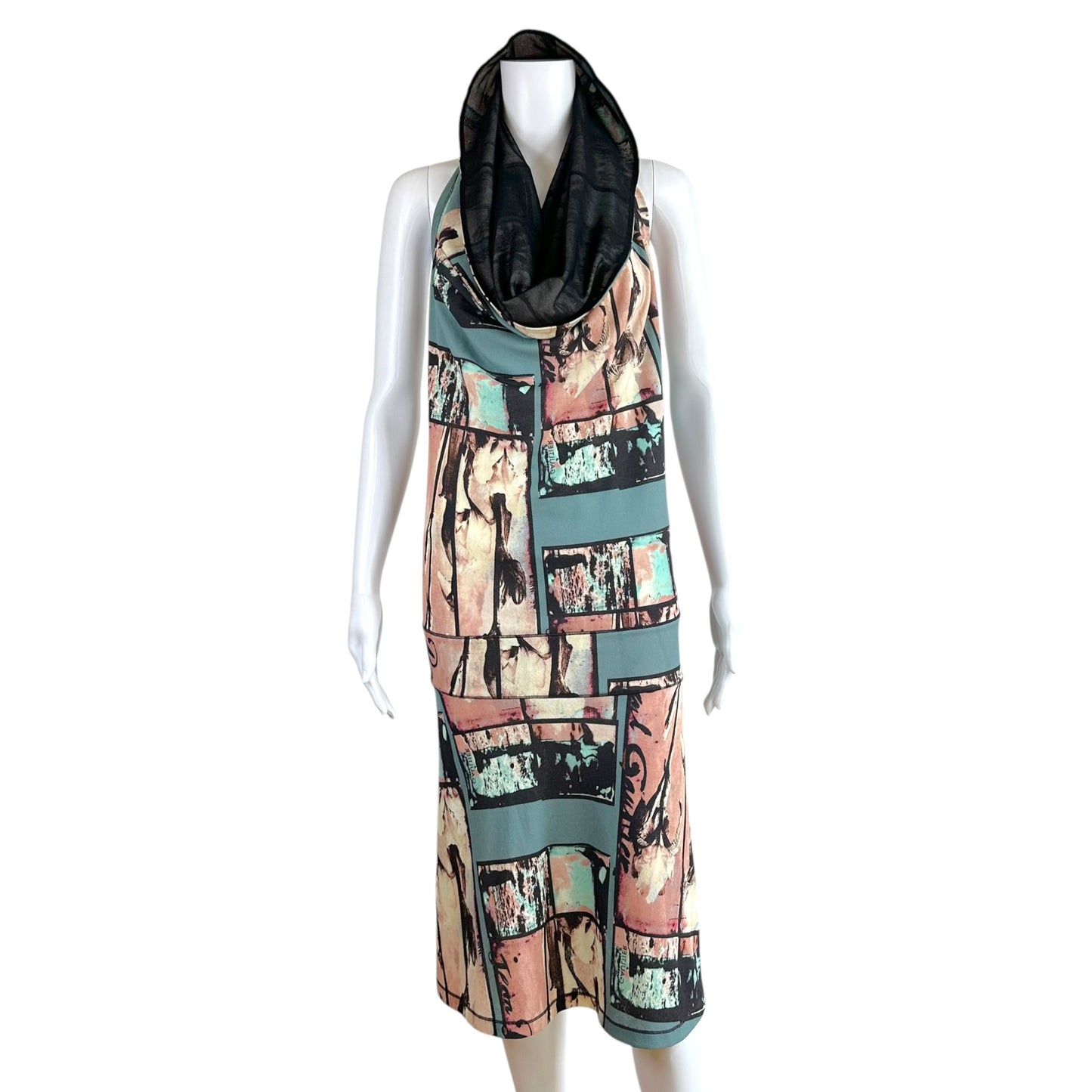 Jean Paul Gaultier Mini Dress Blue Pink Graphic Print