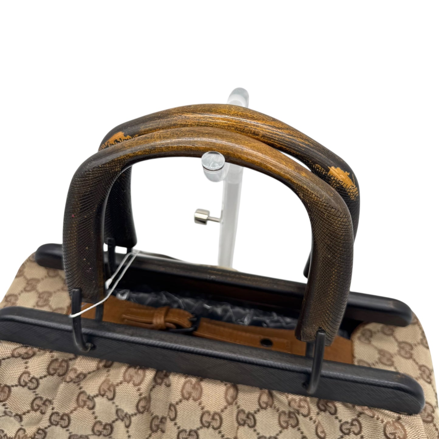 Gucci East-West Bag Tan Monogram Canvas Wooden Frame