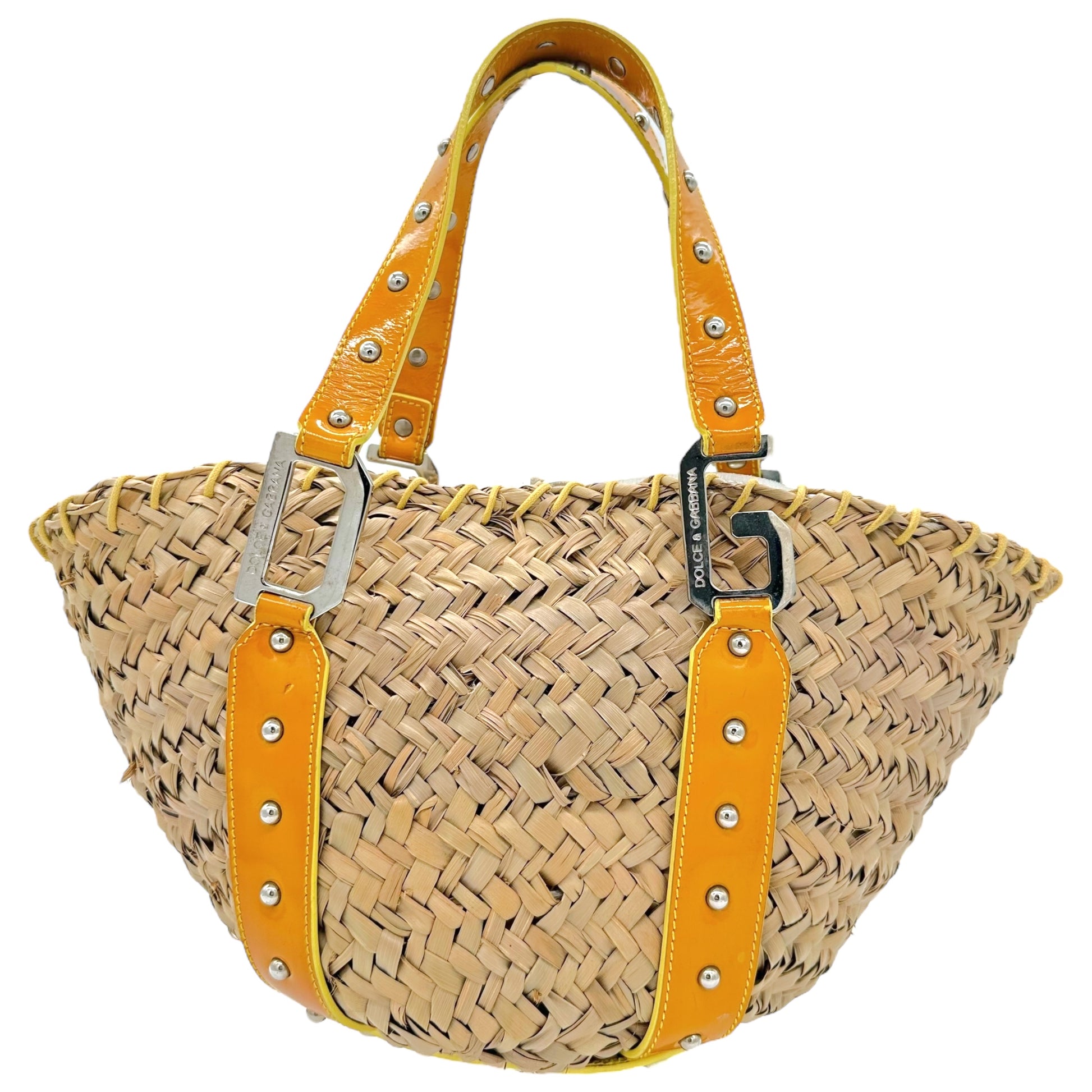 Dolce & Gabbana Yellow Leather & Raffia Beach Bag - Outfit Repeater