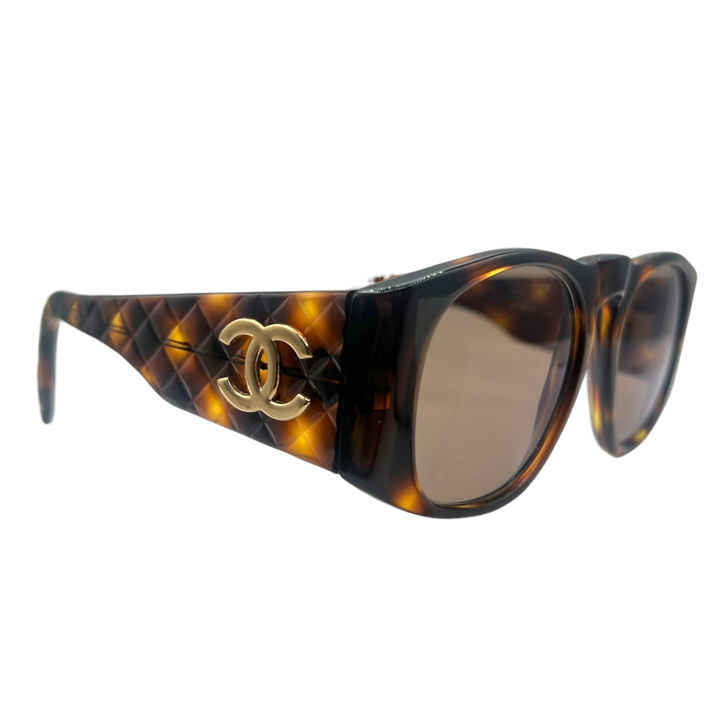Chanel 90's 01450 Brown Tortoise Matelasse Quilted Sunglasses w/ Case