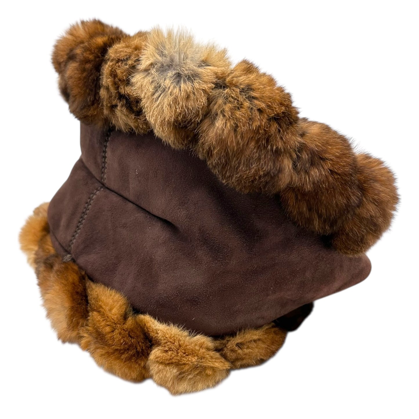 Salvatore Ferragamo Brown Suede & Rabbit Fur Trim Handbag