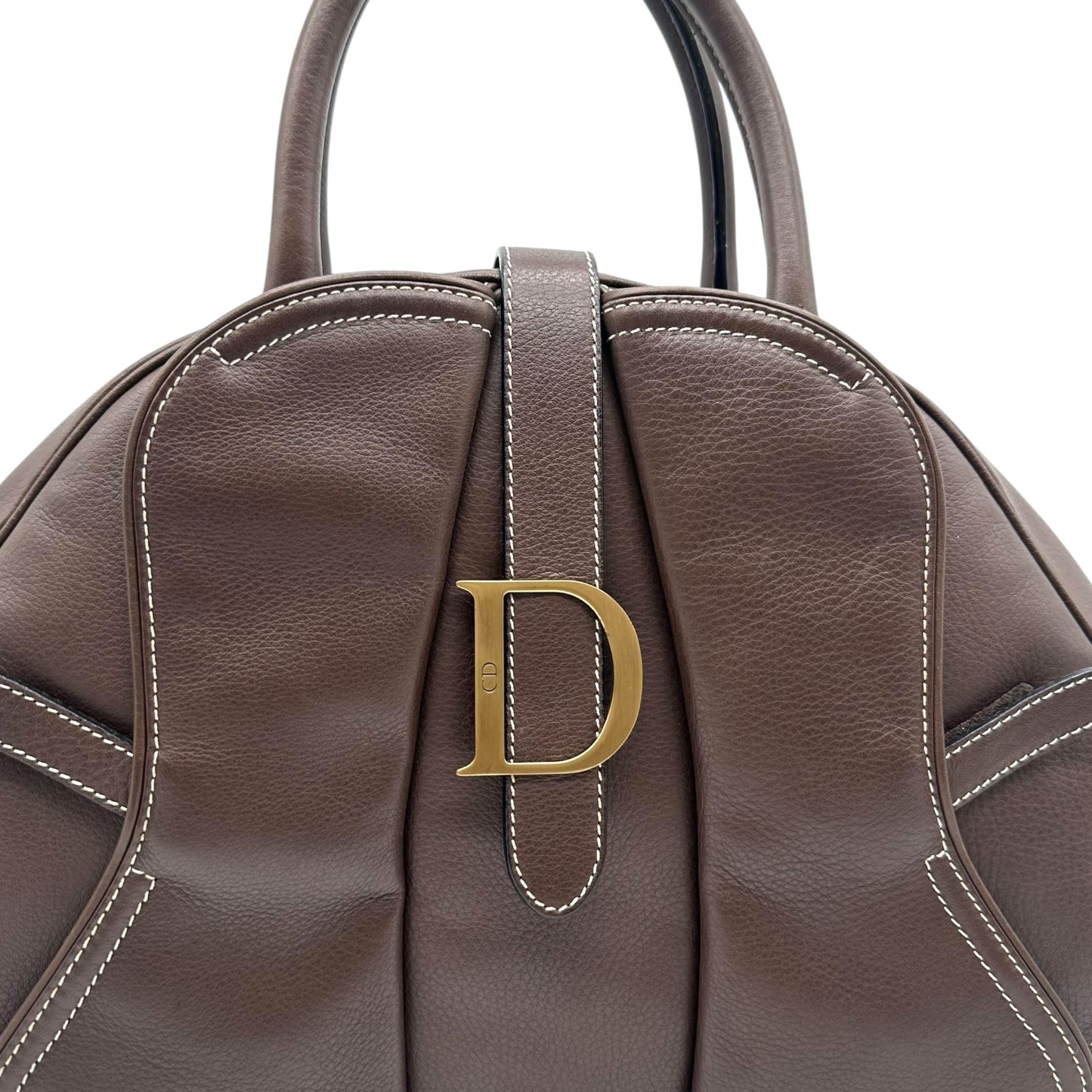 Christian Dior Brown Leather Large Double Saddle Bowler Bag