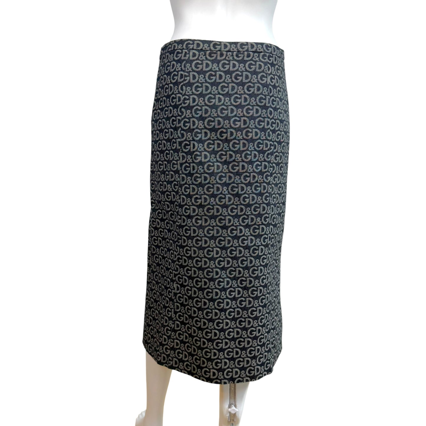 D&G Dolce & Gabbana Logo Print Denim Maxi Skirt