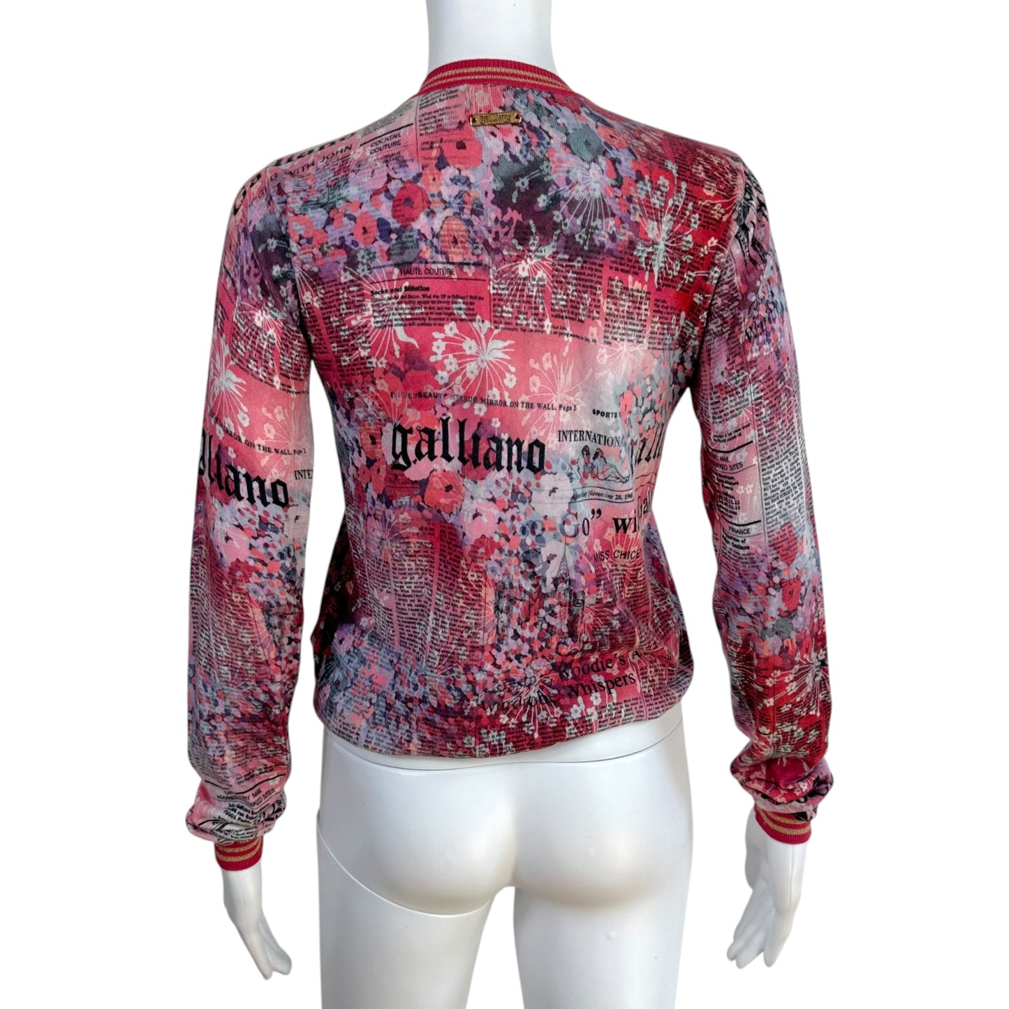 Galliano Pink & Purple Floral Gazette Newsprint Cardigan