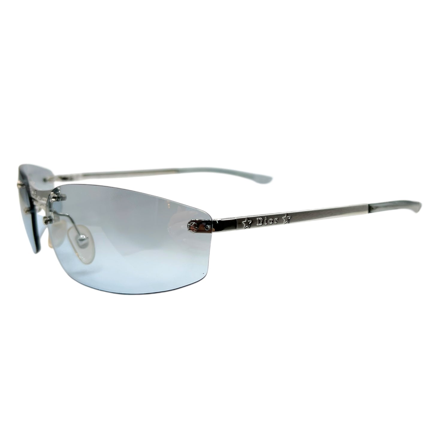 Christian Dior DiorMiniPop Blue & Silver Rimless Rectangle Sunglasses w/ Case