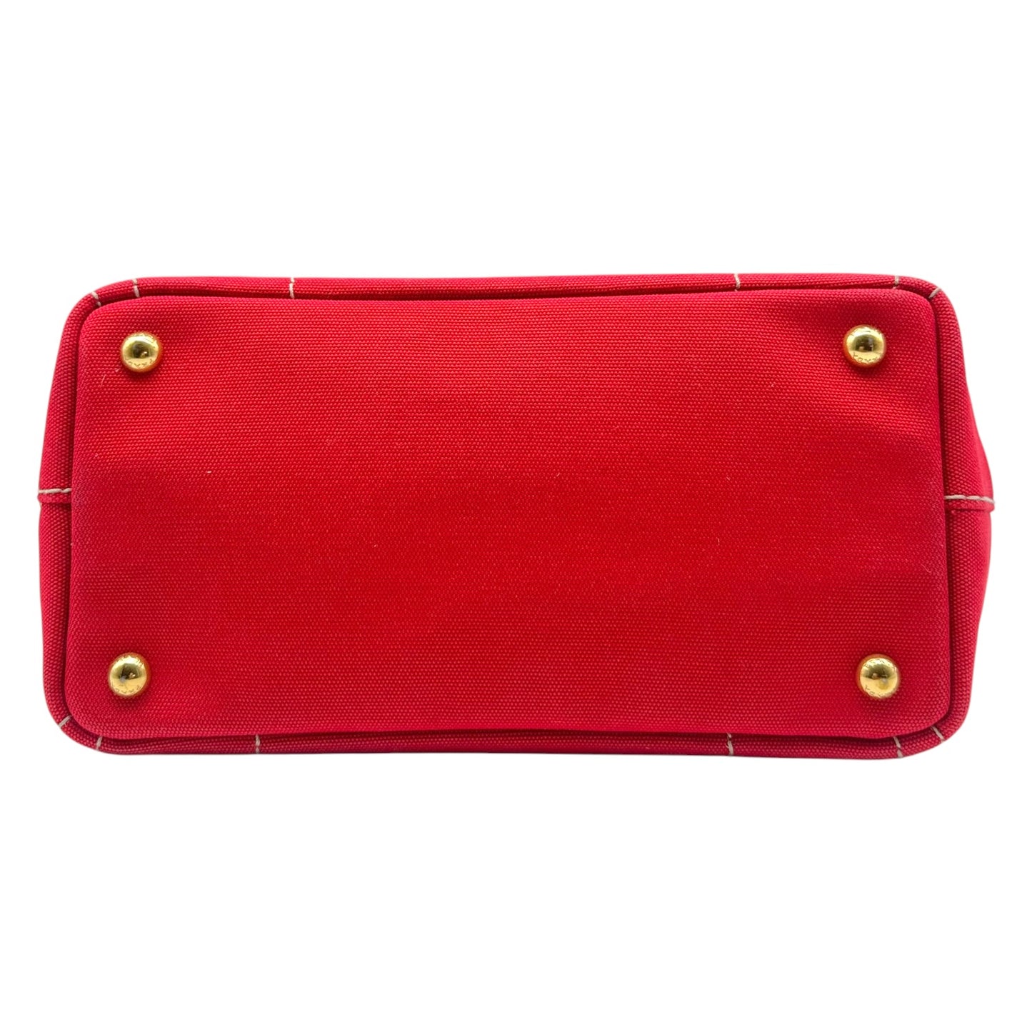 Prada Red & White Contrast Stitch Small Canapa 2-Way Tote Bag