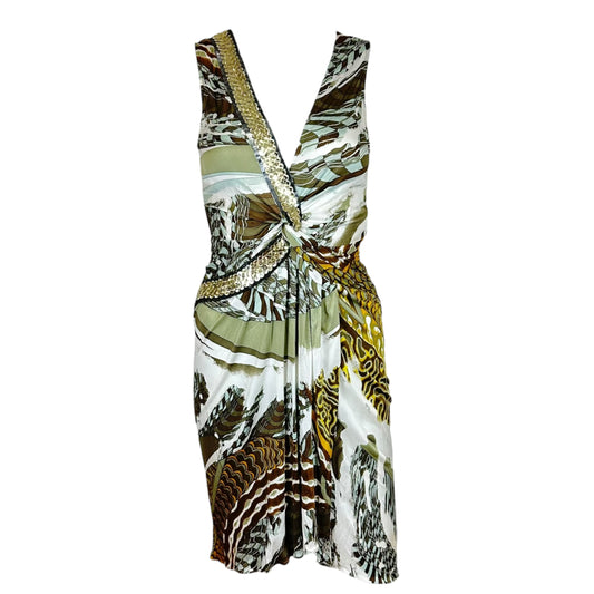 Emilio Pucci Green & Brown Printed Sequin Trim Wrap Dress