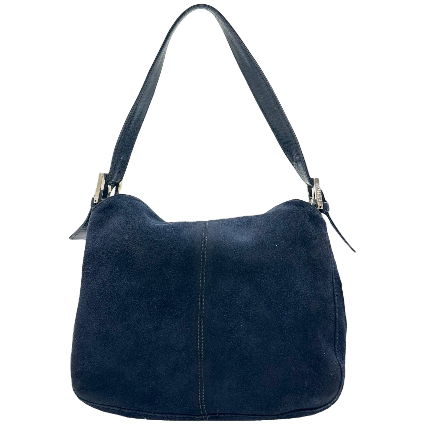 Fendi Navy Blue Suede Fold-Over Baguette Bag