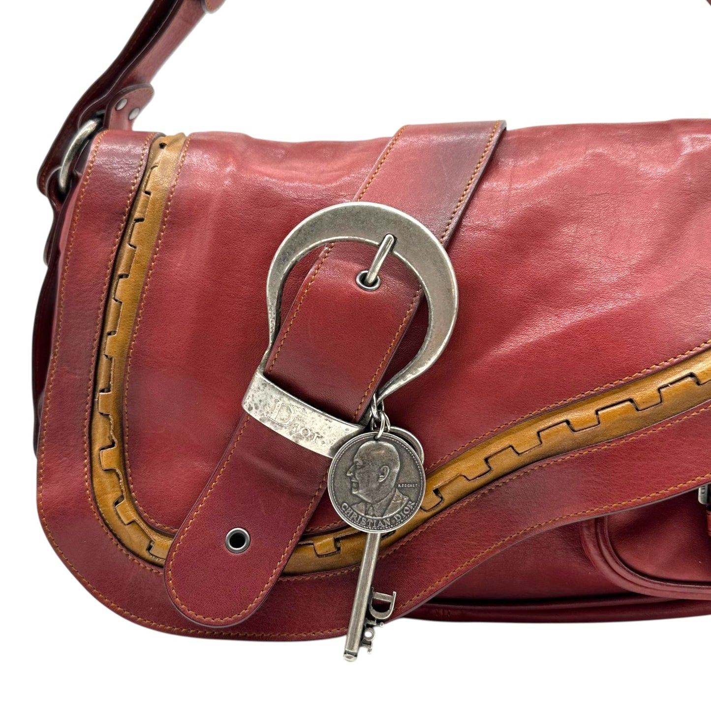 Christian Dior Burgundy Leather Gaucho Saddle Shoulder Bag