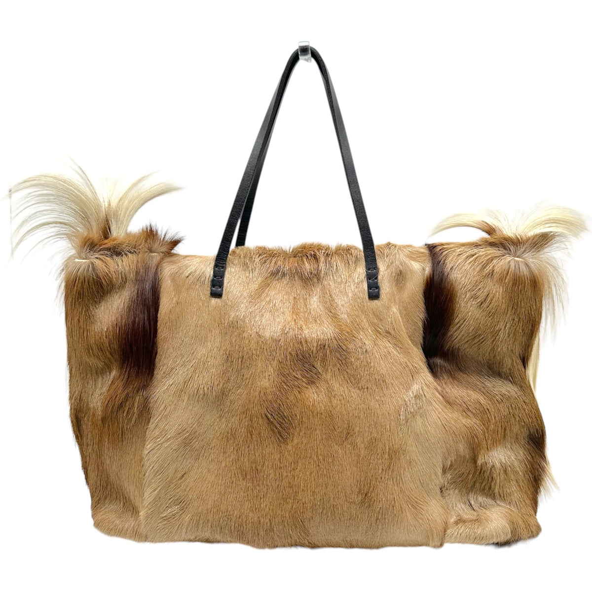 Fendi Goat Hair Fur Tote Bag Tan with Black Leather Straps