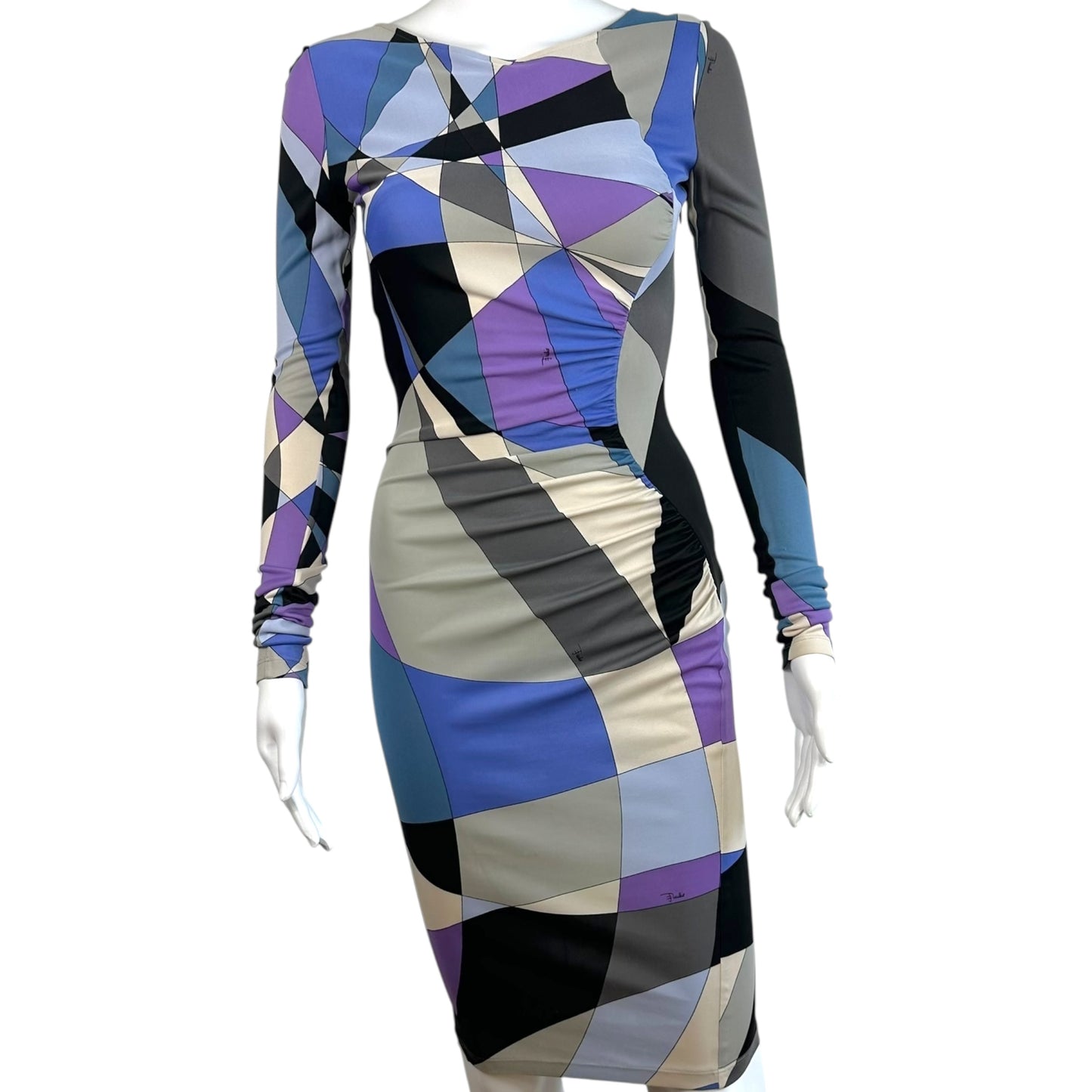 Emilio Pucci Blue & Purple Printed Longsleeve Midi Dress