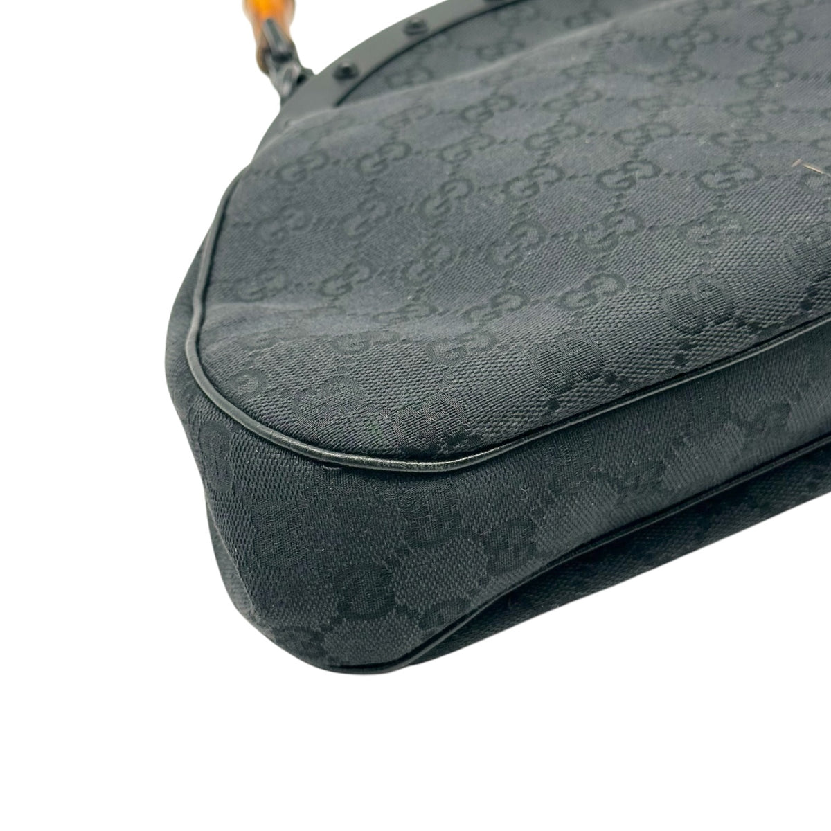 Gucci Black Monogram Canvas Handbag with Bamboo Handle
