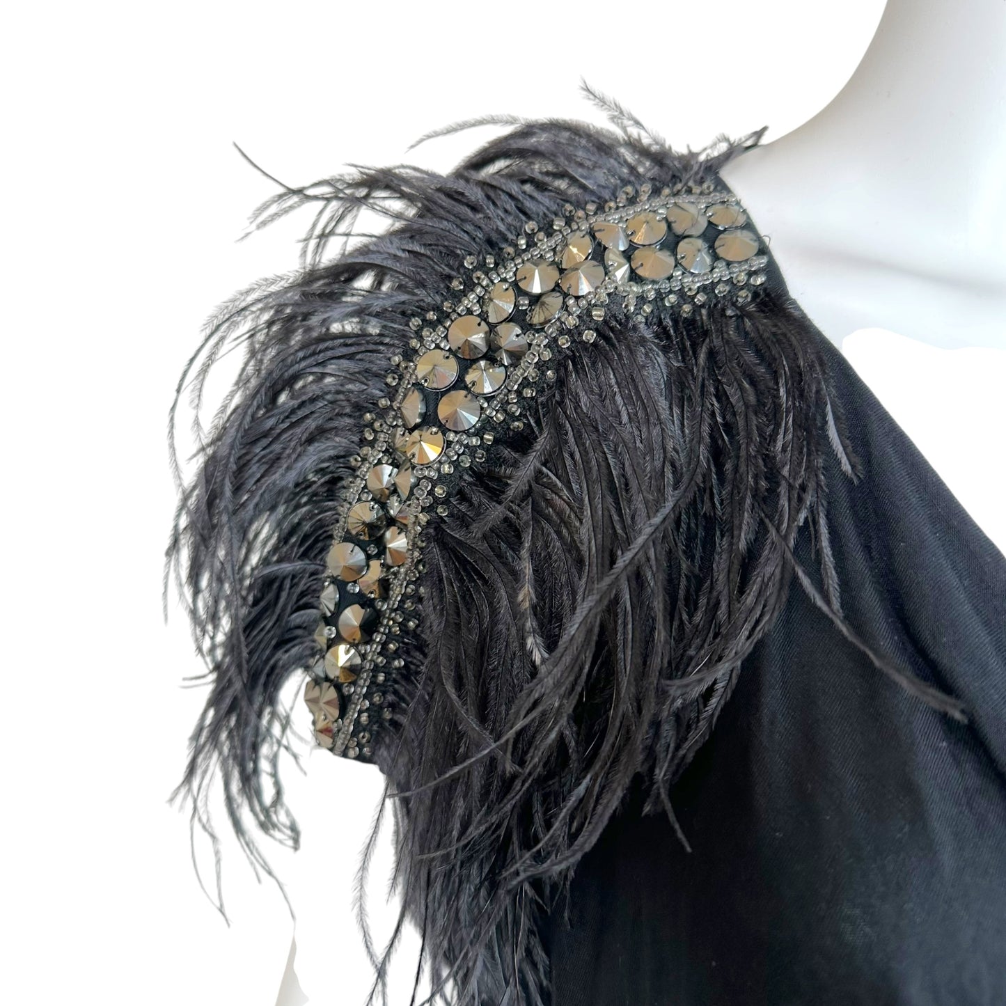 Emilio Pucci Black Cowl Neck Blouse Feather Trim