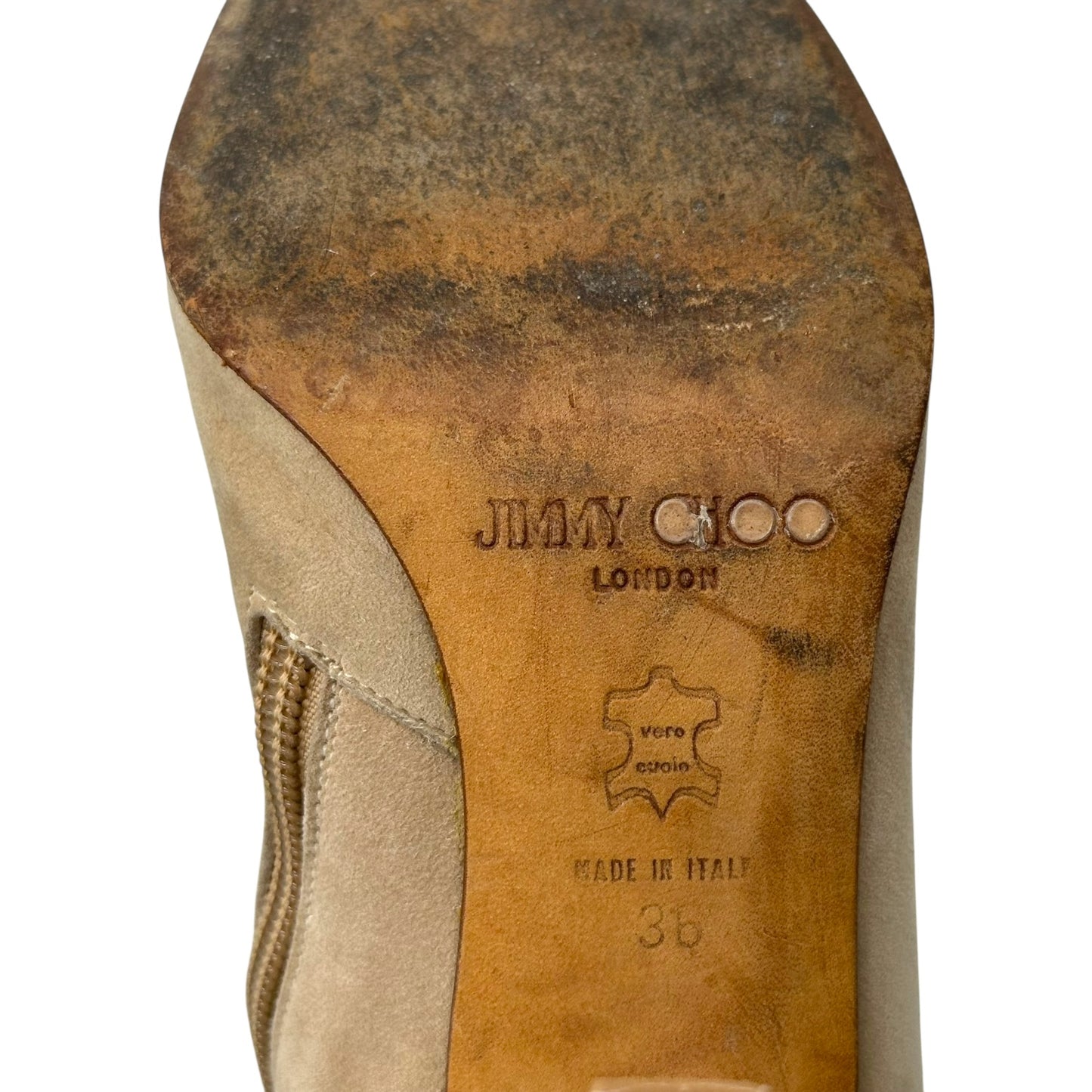 Jimmy Choo Beige Fringe Trim Heeled Boots