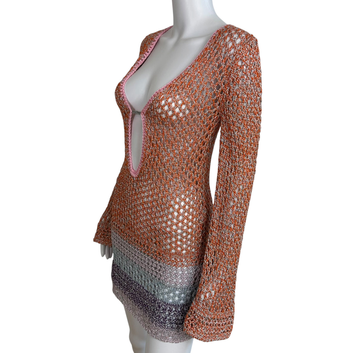 Emilio Pucci Metallic Open Knit Swim Cover Up Mini Dress NEW