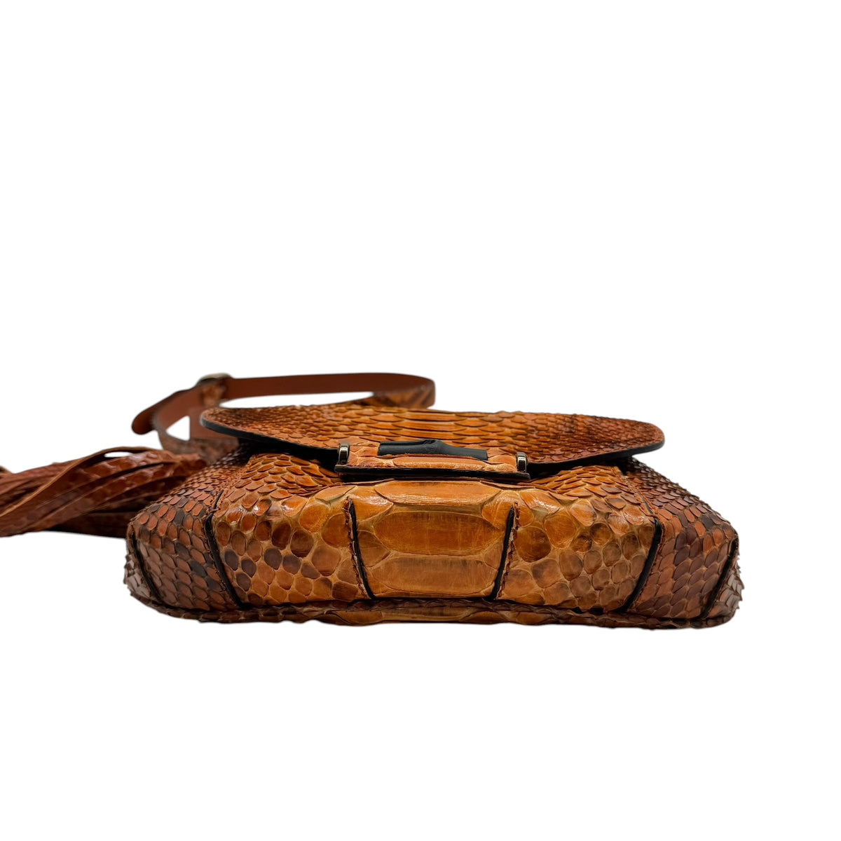 Gucci Orange Python Crossbody Bag With Bamboo Fringe