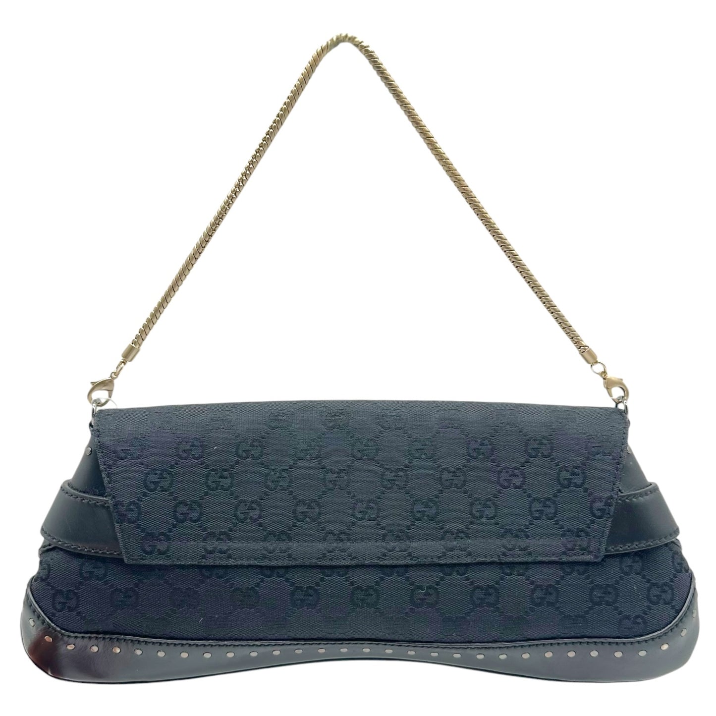 Gucci Black Studded Monogram Large Horsebit Clutch