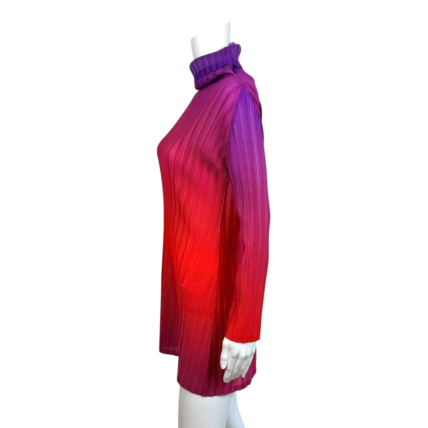 Issey Miyake Pleats Please Ombre Purple & Red Mock Neck Mini Dress