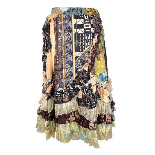 Christian Lacroix Multi-Print Tiered Silk Ruffle Midi Skirt