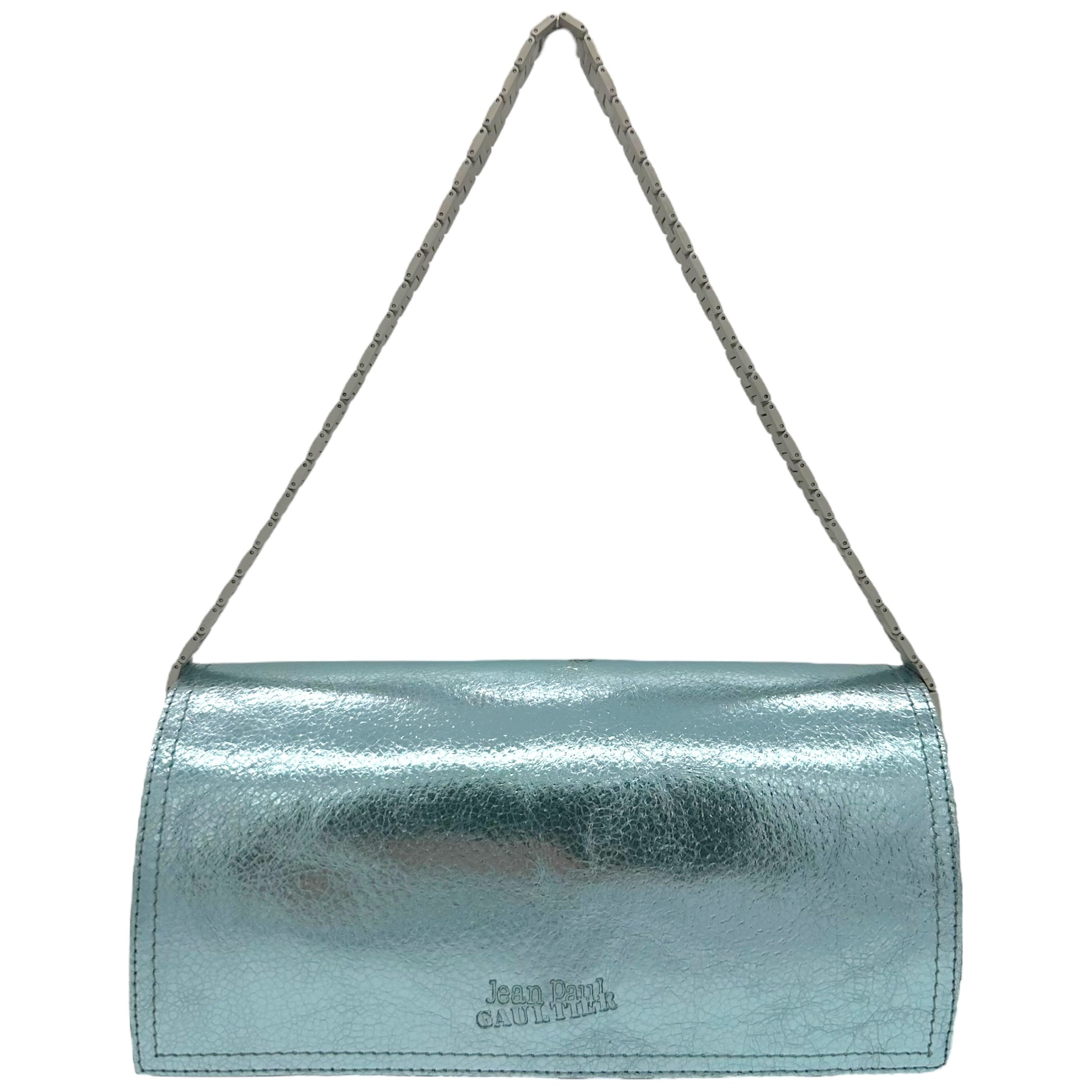 Jean Paul Gaultier Metallic Blue Leather Barrel Bag