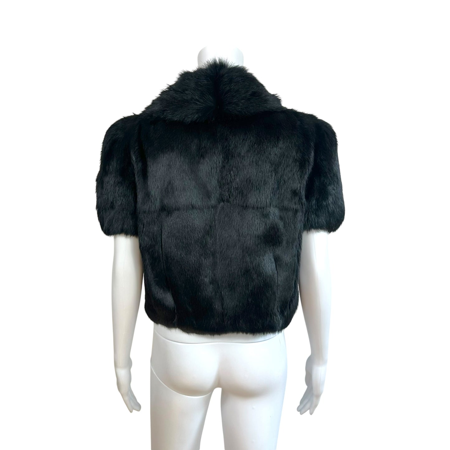 Armani Collezioni 2011 Black Rabbit Fur Short Sleeve Tie-Front Jacket