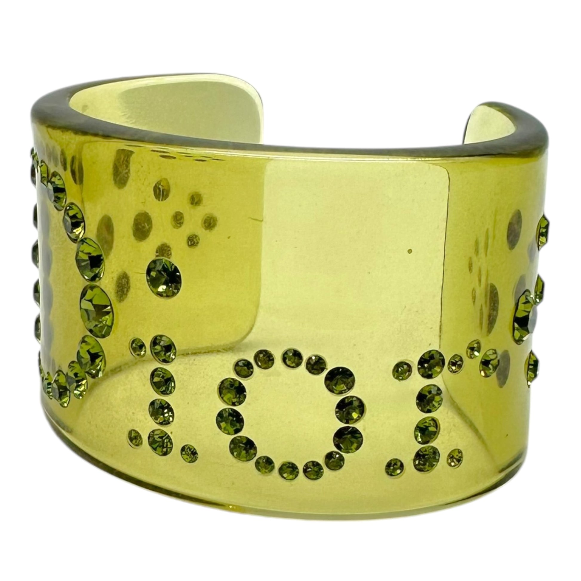 Christian Dior Large Cuff Bangle Bracelet Green Crystal