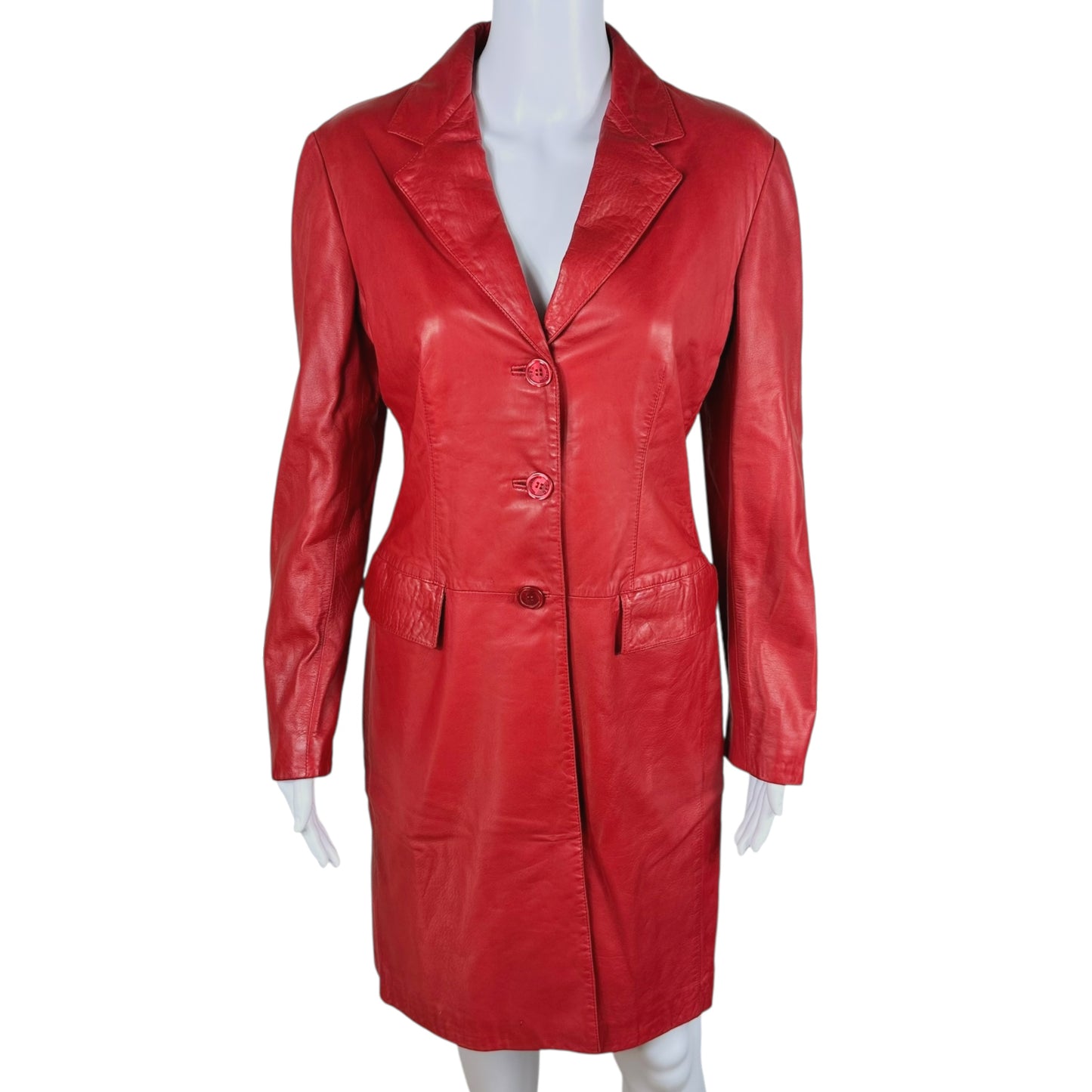 D&G Dolce & Gabbana Red Leather Longline Coat