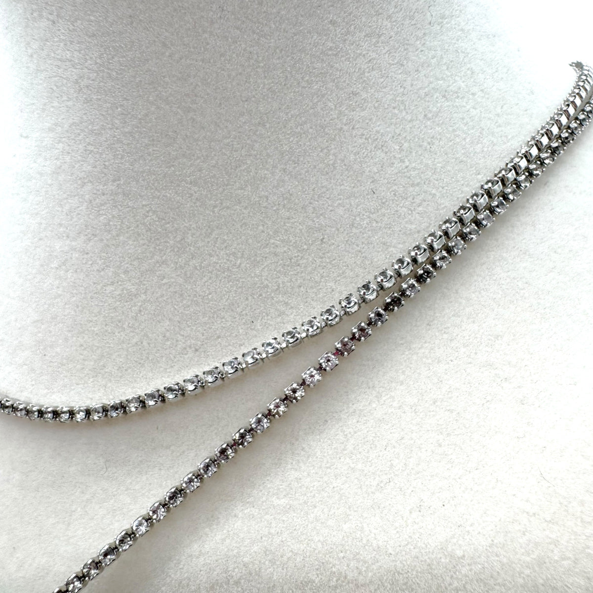 Christian Dior Silver Rhinestone Double Strand Logo Necklace