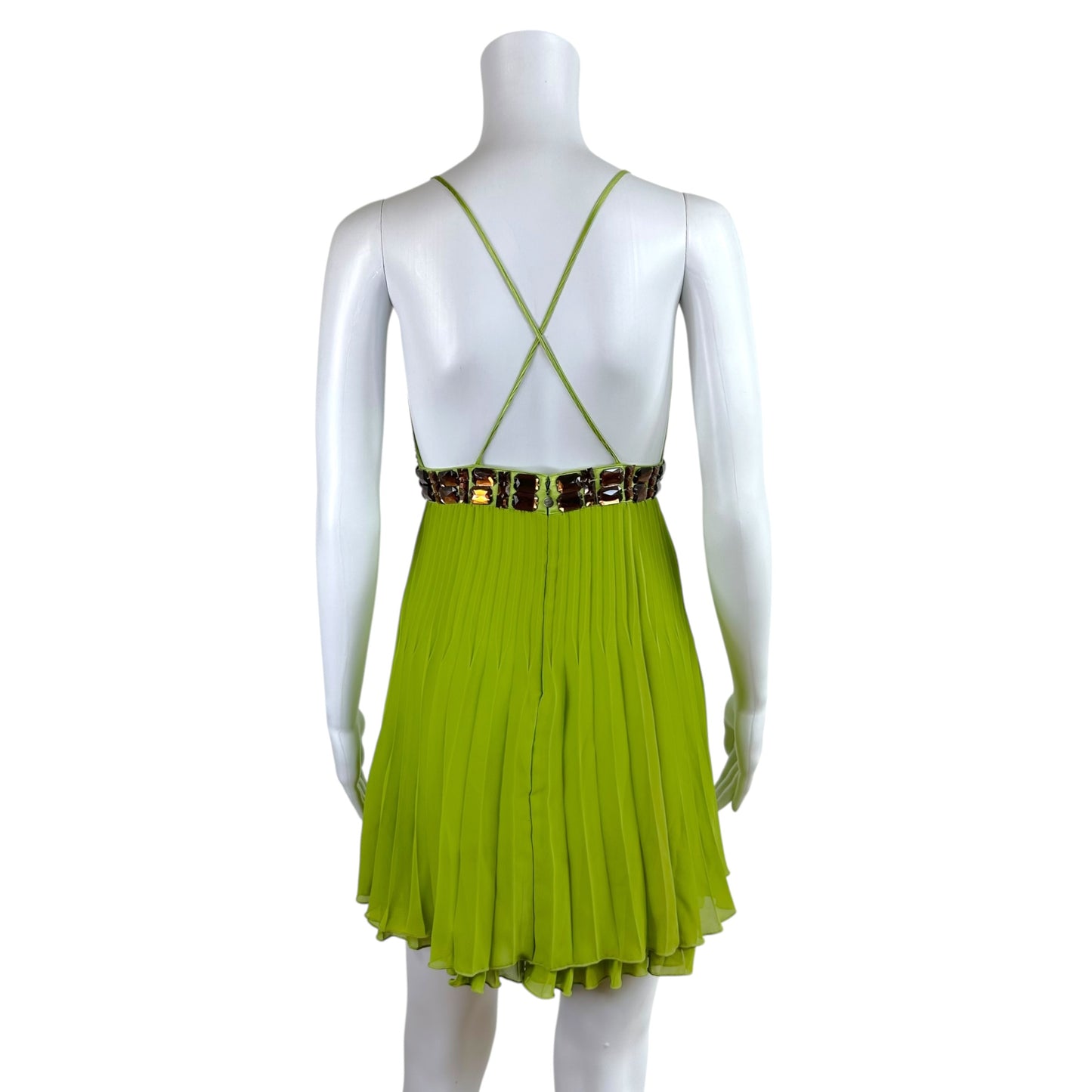 Roberto Cavalli Bright Green Rhinestone Pleated Mini Dress