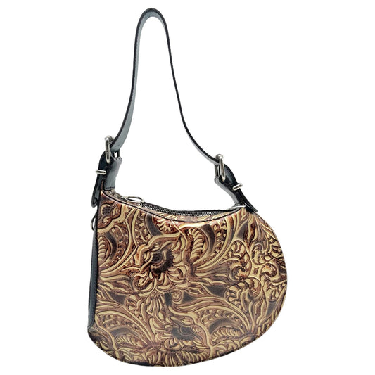 Fendi Medium Oyster Shoulder Bag Brown Floral Embossed Leather