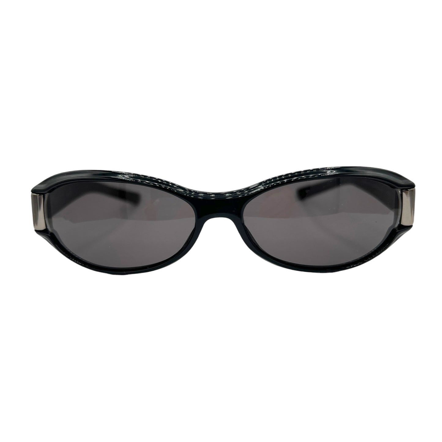 Gucci 90's Black Slim Oval Sunglasses w/ Crystal G Logo GG2549